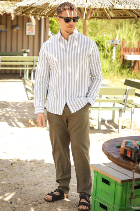 Selected Reg New Linen Shirt LS Desert Sage Stripe