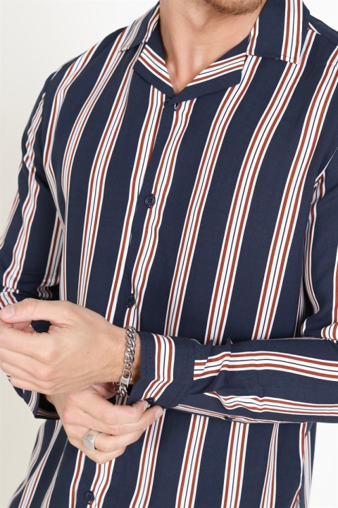 Solid Harris LS Cuba Stripe Chemises Inginia Blue