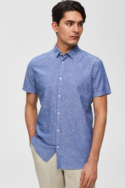 Selected Slim Linen Chemises SS Classic Medium Blue Melange