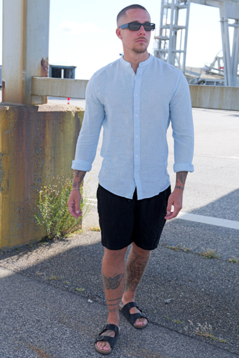 ONLY & SONS Caiden LS Linen Mao Shirt Cashmere Blue