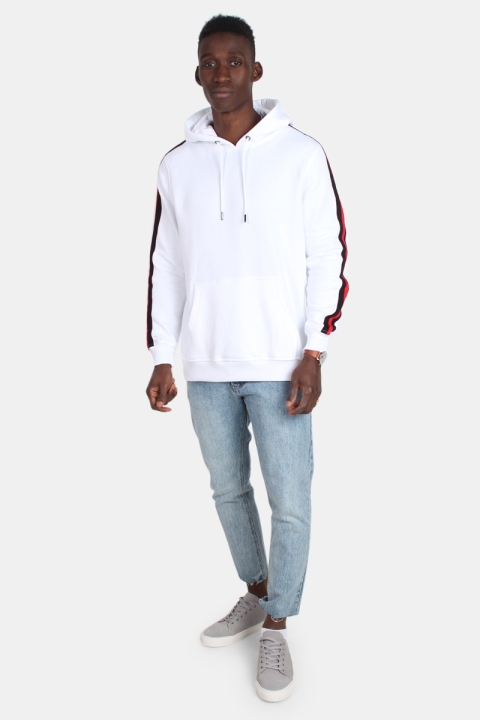 Urban Classics TB2085 Stripe Shoulder Hoodie White/Black/Fire Red