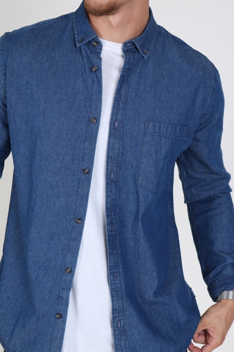 Only & Sons Basic Denim Chemises Dark Blue Denim