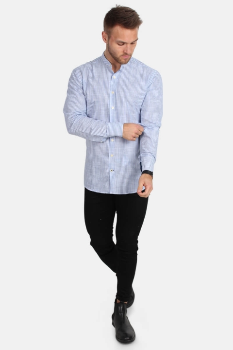 Kronstadt Dean Henley Stripe Chemises Blue