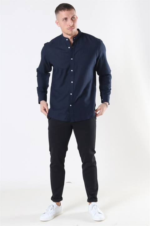 Clean Cut Cotton Linen Mao Chemises Navy