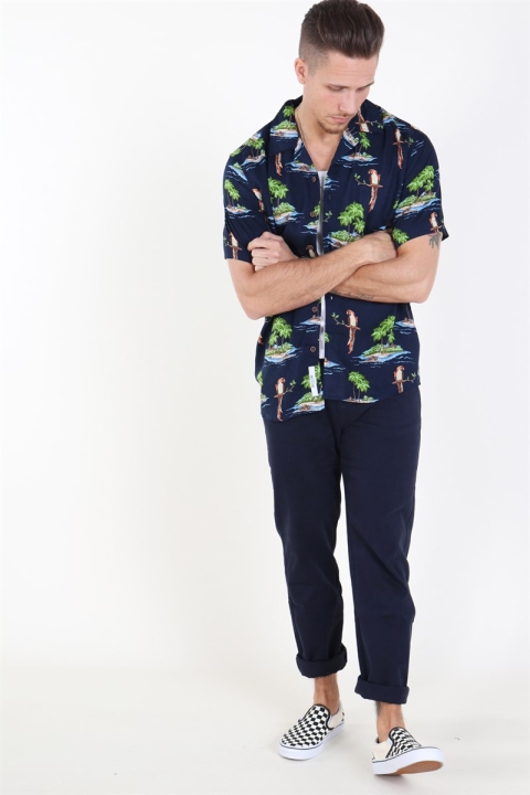 Only & Sons Sid SS Reg AOP Viscose Chemises Re Dark Navy