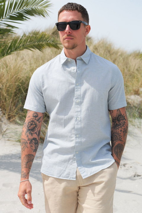 Selected Regular Sun Linen Shirt SS Iceberg Green / White