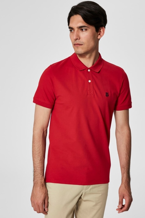 Selected Aro S/S Emroidery Polo Chemises Noos Scarlet Sage