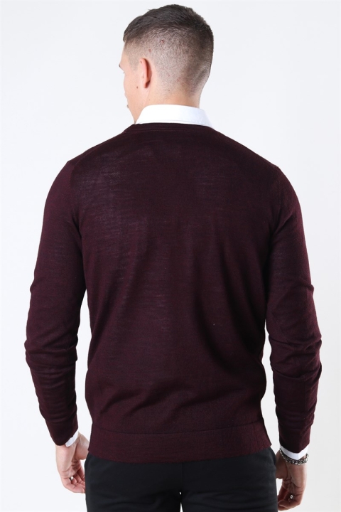 Lindbergh Merino O-Neck Tricot Dark Bordeaux
