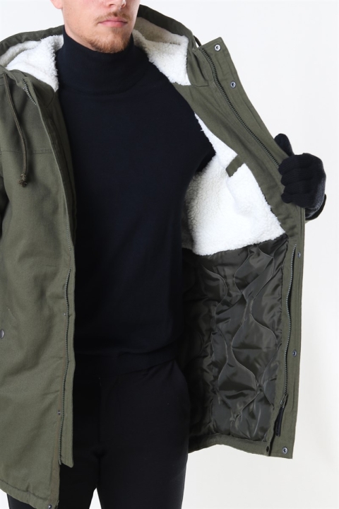 Only & Sons Yanick Teddy Hood Parka Veste Olive Night