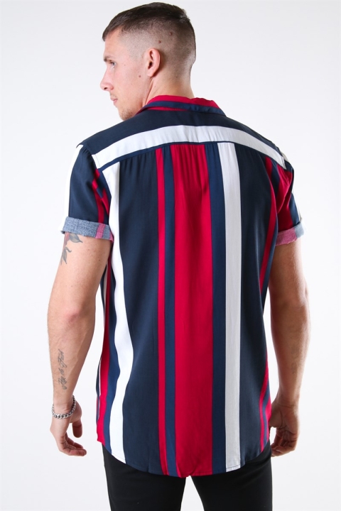 Only & Sons Vilas S/S Reverse Viscose Chemises Persian Red Stripes