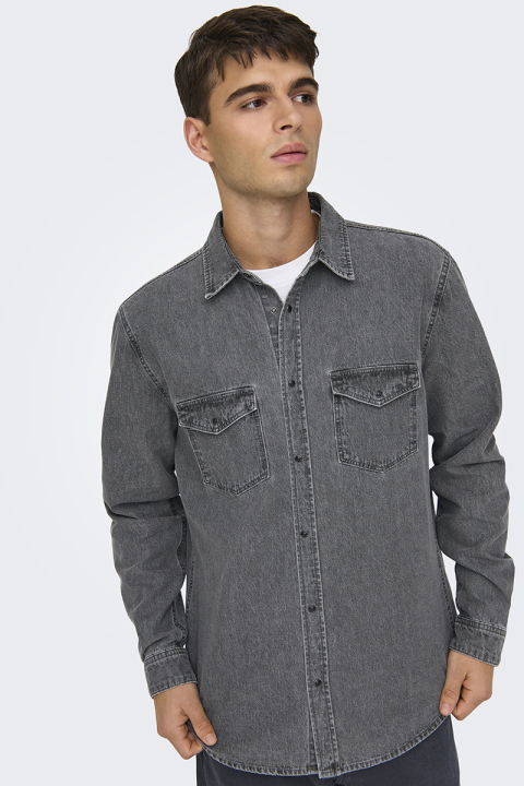 ONLY & SONS Bane Regular Fit Denim Shirt Light Grey Denim