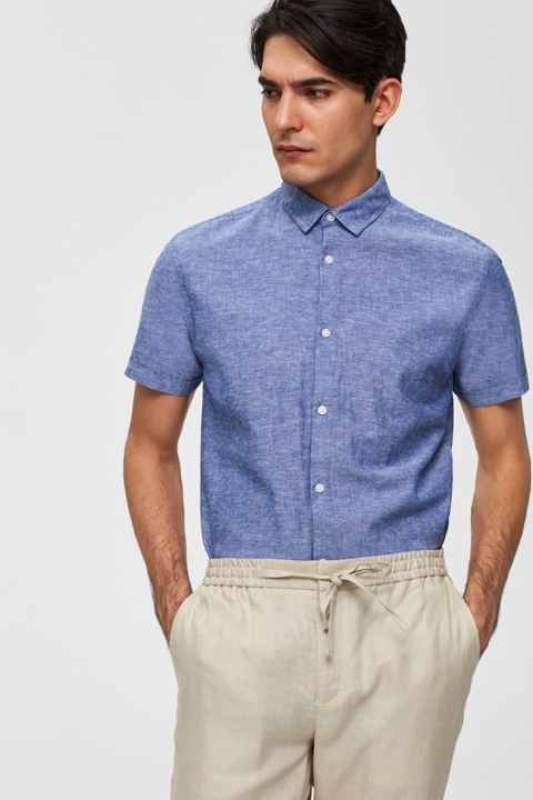 Selected Slim Linen Chemises SS Classic Medium Blue Melange