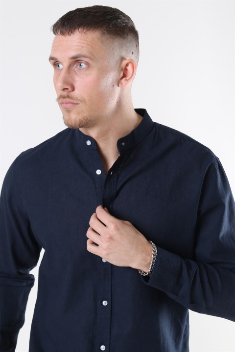 Clean Cut Cotton Linen Mao Chemises Navy