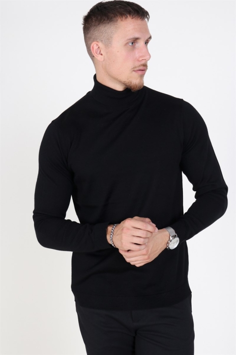 Selected Merino Rullekrave Tricot Black
