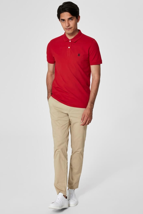 Selected Aro S/S Emroidery Polo Chemises Noos Scarlet Sage