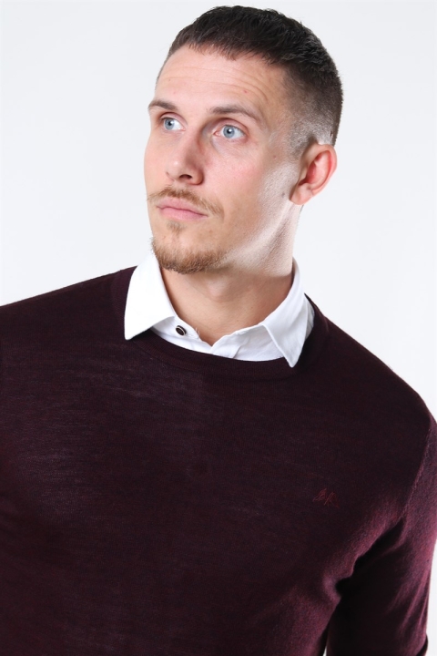 Lindbergh Merino O-Neck Tricot Dark Bordeaux