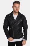 Selected Scott Læder Biker Veste Camp Black