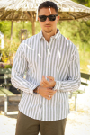 Selected Reg New Linen Shirt LS Desert Sage Stripe