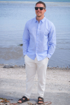 Selected Slim Sun Linen Shirt LS Cashmere Blue / White