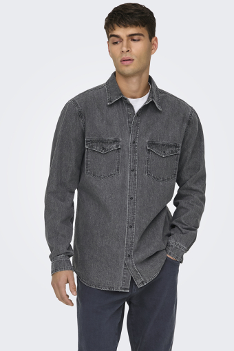 Bane Regular Fit Denim Shirt Light Grey Denim