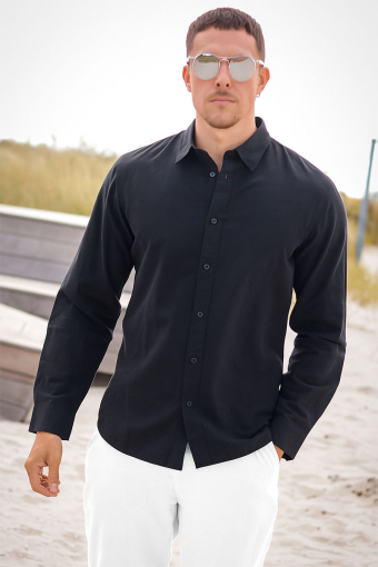 Slim Sun Linen Shirt LS Black