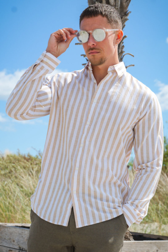 Slim Sun Linen Shirt LS Pure Cashmere Stripe