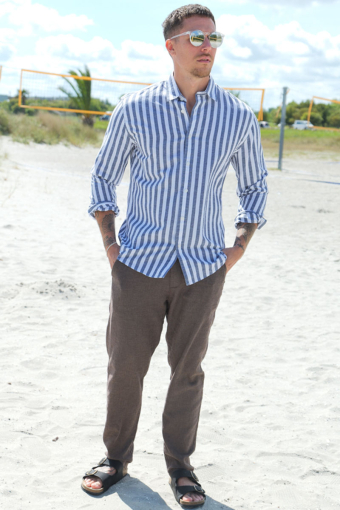 Reg New Linen Shirt LS Sky Captain Stripe