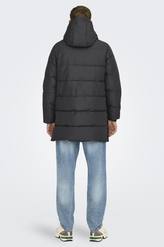Carl Long Qiulted Coat Grey Pinstripe