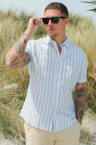 Regular Sun Linen Shirt SS Iceberg Green Stripe