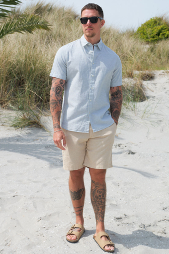 Regular Sun Linen Shirt SS Iceberg Green / White